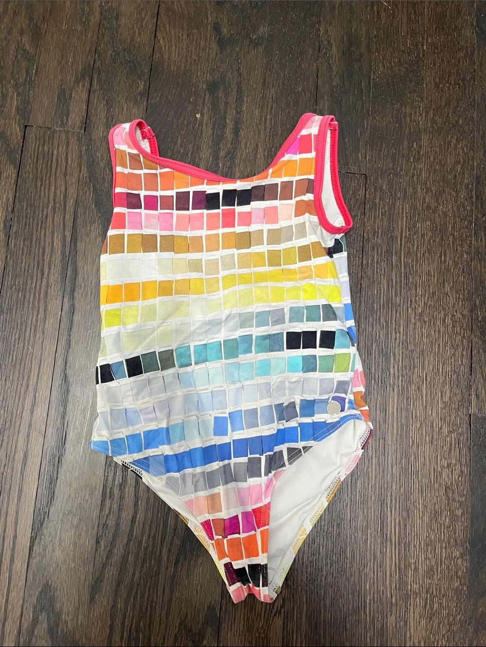 Paul Smith Kids One-Piece Mosaic Swimsuit with Hot Pink Trim